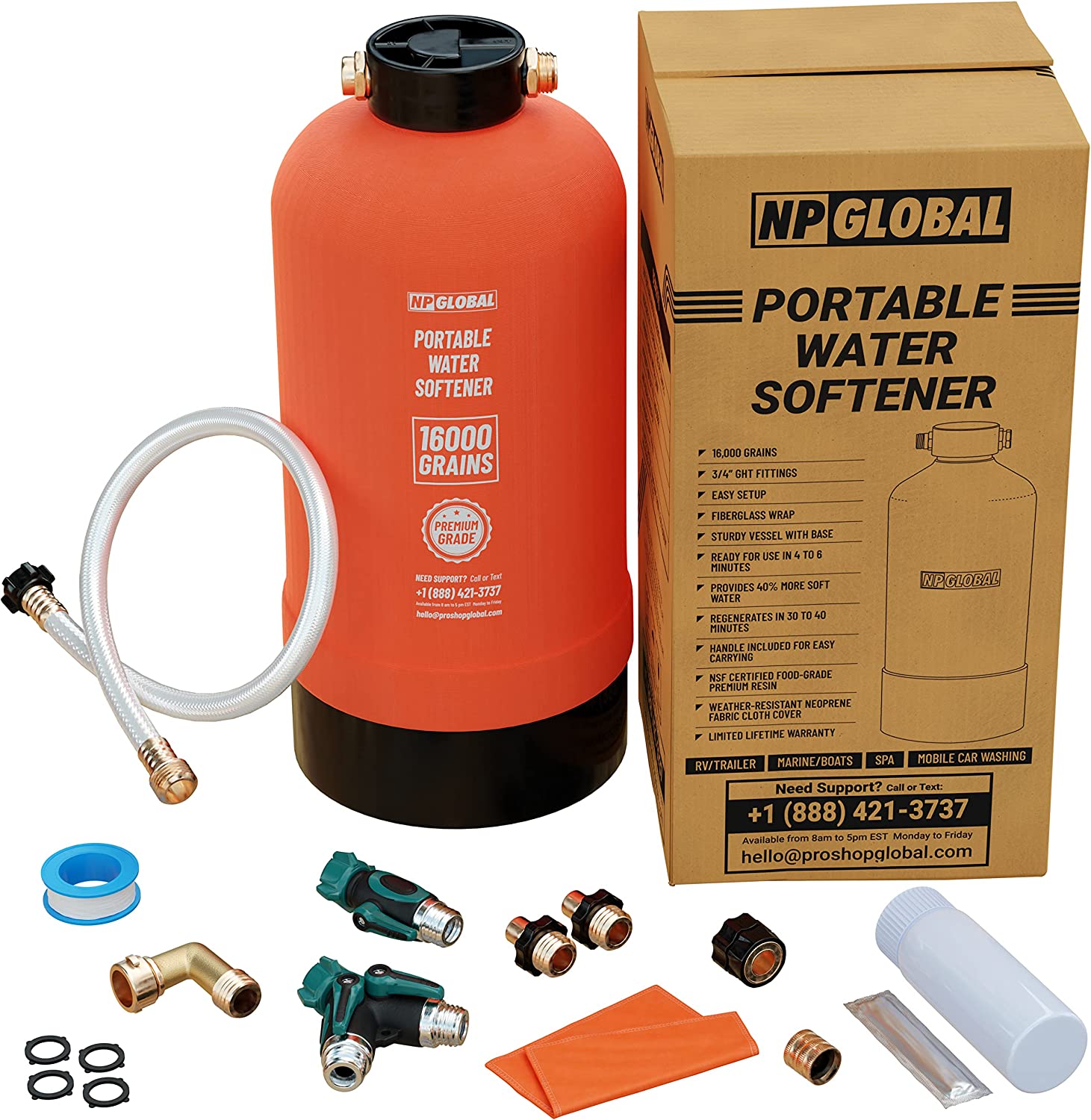 NPGLOBAL RV Water Softener Portable - 16,000 Grain, 3/4 GHT Fittings, Water Softener for RVs, Trailer, Boat, Mobile Car Wash, Pressure Wash